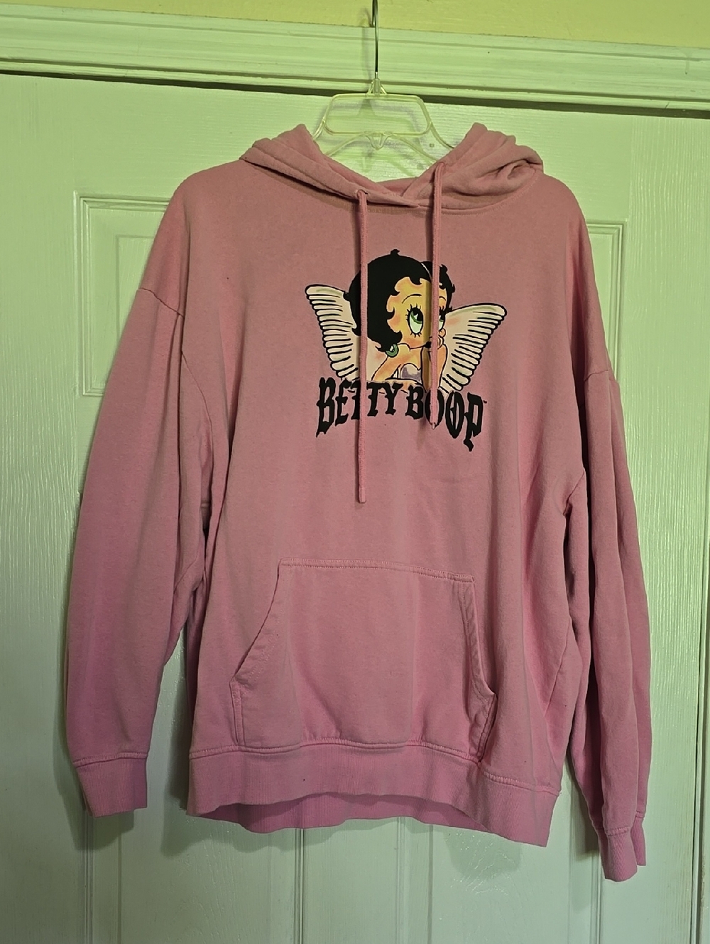 Betty Boop Pink Pullover Hoodie with Wing Graphic - Size XL